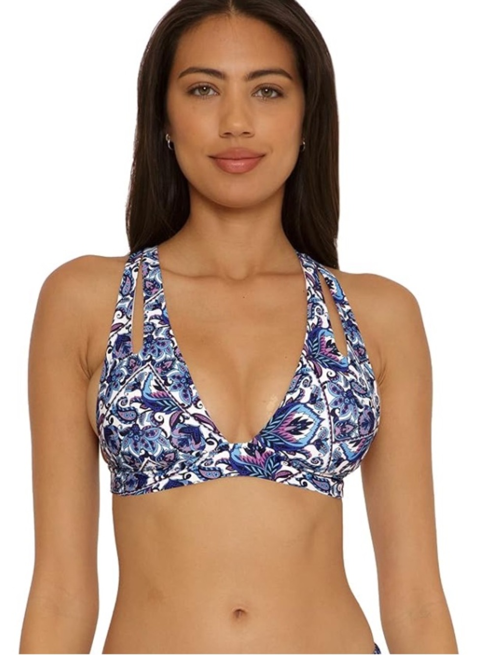 NWT Becca Floral Paisley Blue & White Strappy Bikini Top M BS96